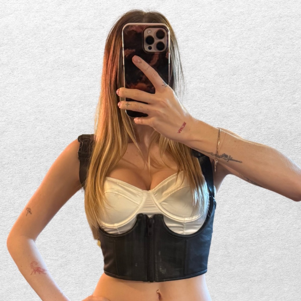 Poster Girl Faux Leather Buckle Bustier Crop Top Black Size Small